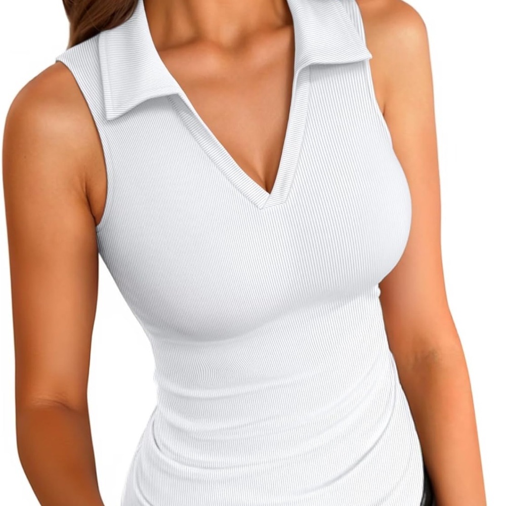Elegant White Sleeveless Collared Tank Top